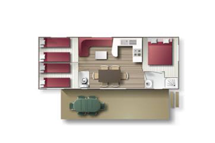 Plan du mobil-home Cordelia, overzicht van de stacaravan Cordelia